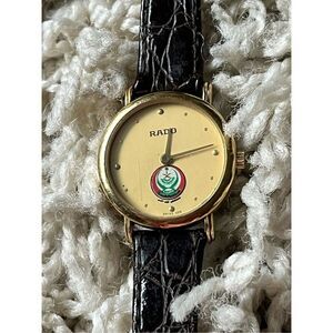 RADO Forces Military Gold Dial Black Leather Band Women's Quartz Watch / 204.359